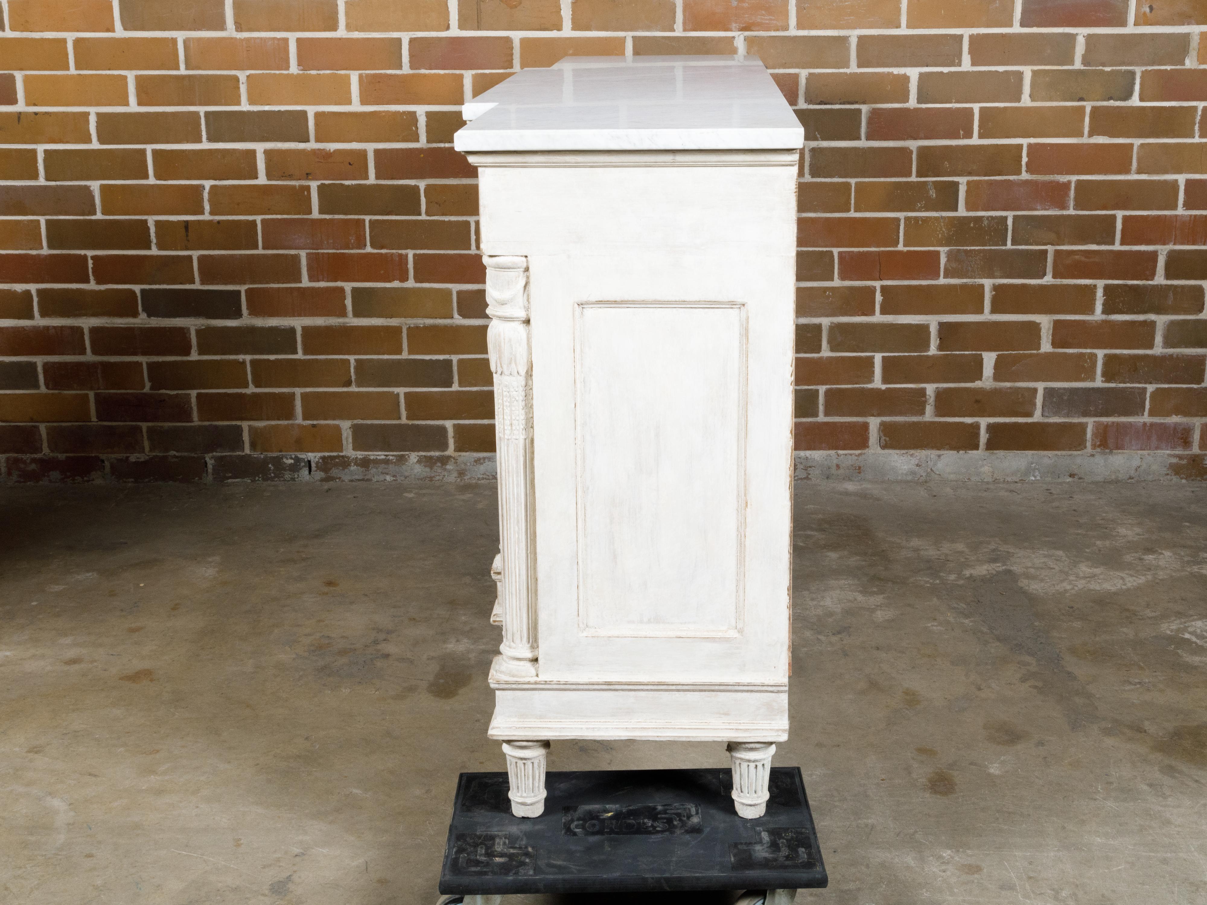 19th Century French Painted and Carved Wooden Buffet with White Marble Top For Sale 11