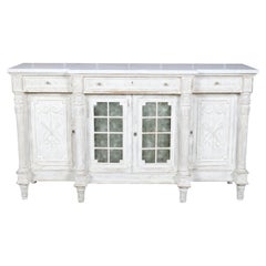 19th Century French Painted and Carved Wooden Buffet with White Marble Top