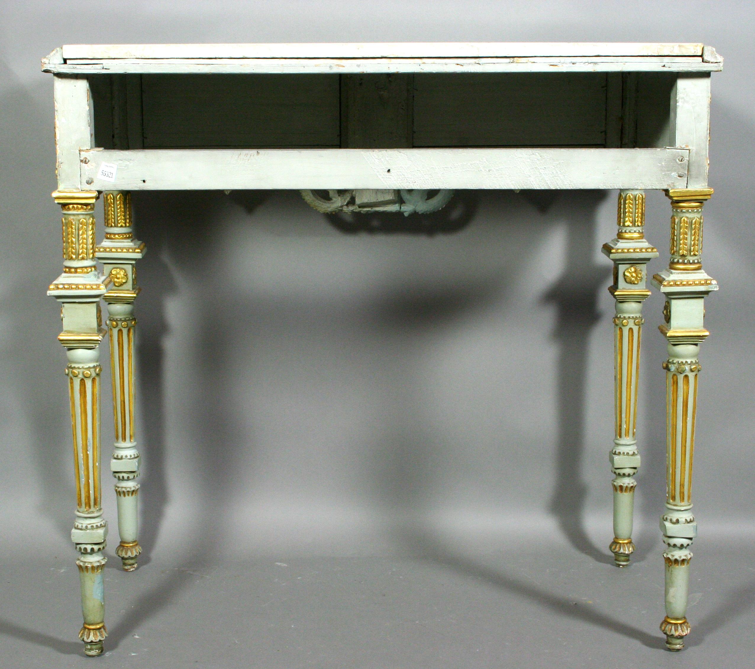 European French Painted and Carved Gilt Console Table with Rose Marble Top 19th Century For Sale