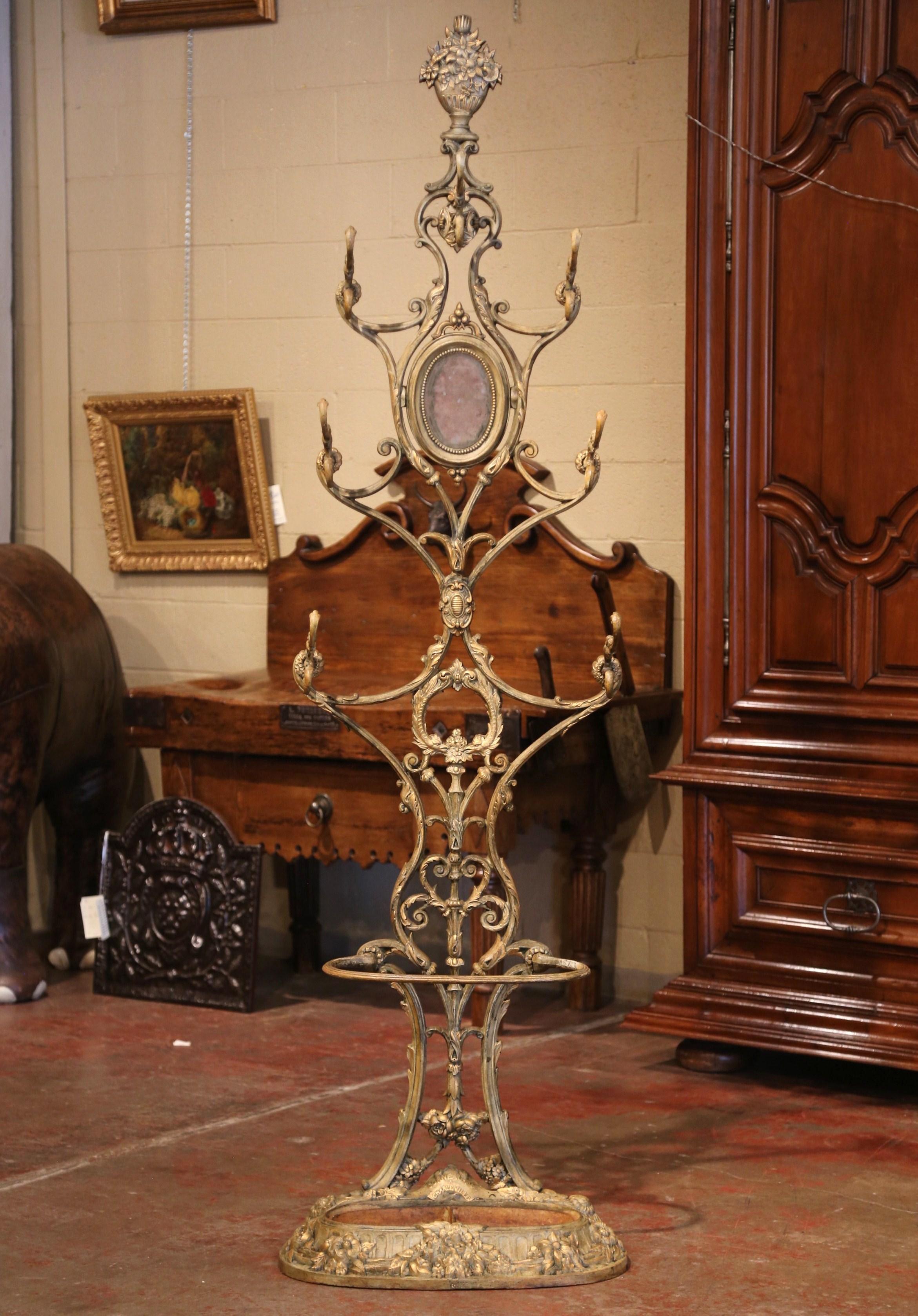 19th Century French Painted and Gilt Cast Iron Hall Stand Signed Corneau Freres In Excellent Condition In Dallas, TX