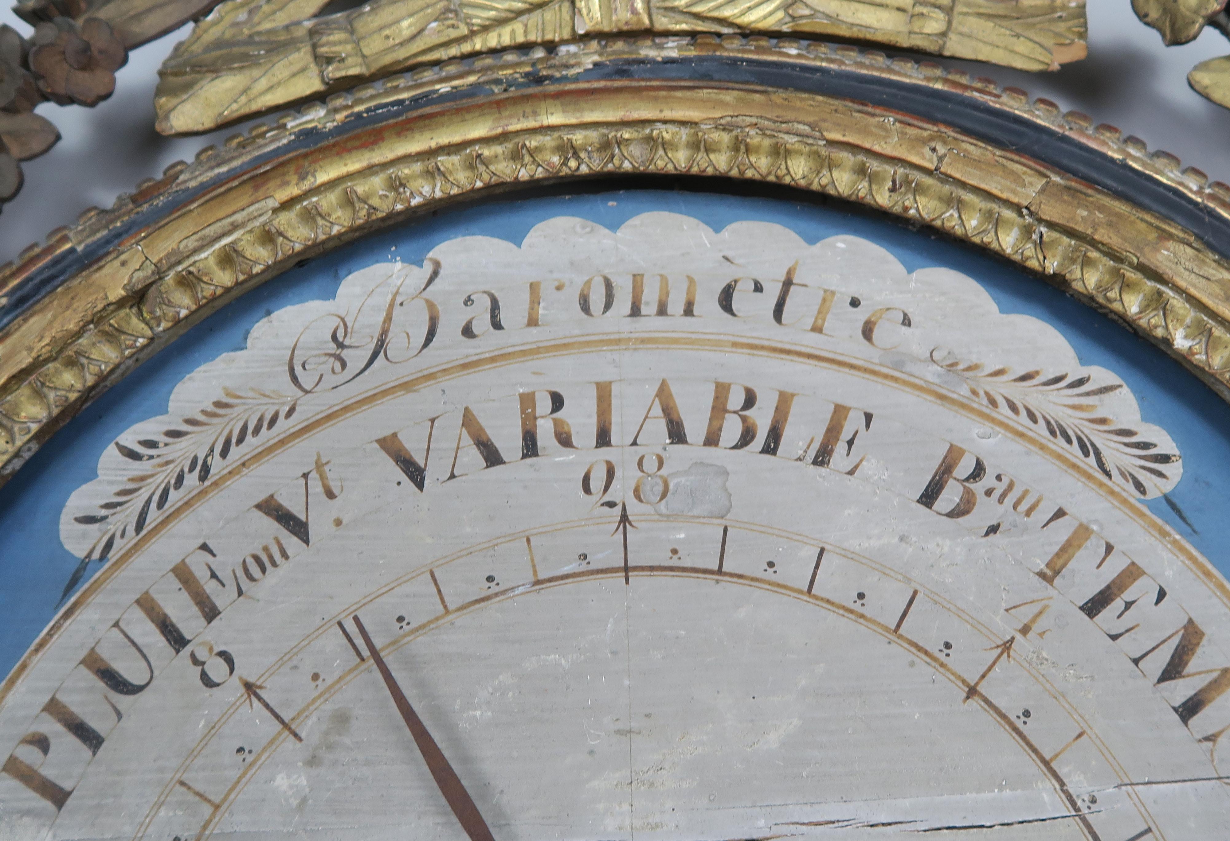 19th Century French Painted and Gilt Wood Barometer 'Barometre' 5