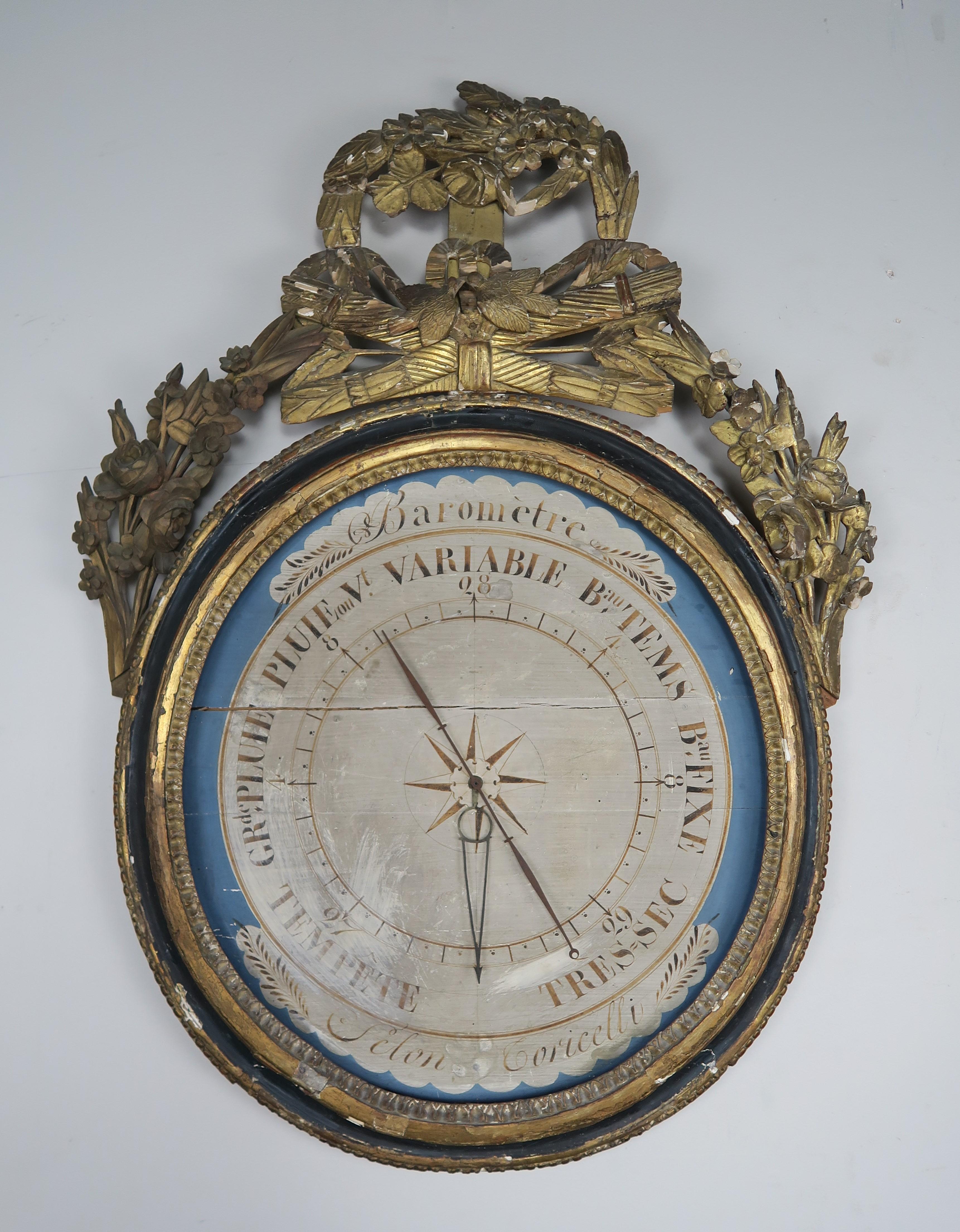 19th Century French Painted and Gilt Wood Barometer 'Barometre' 7