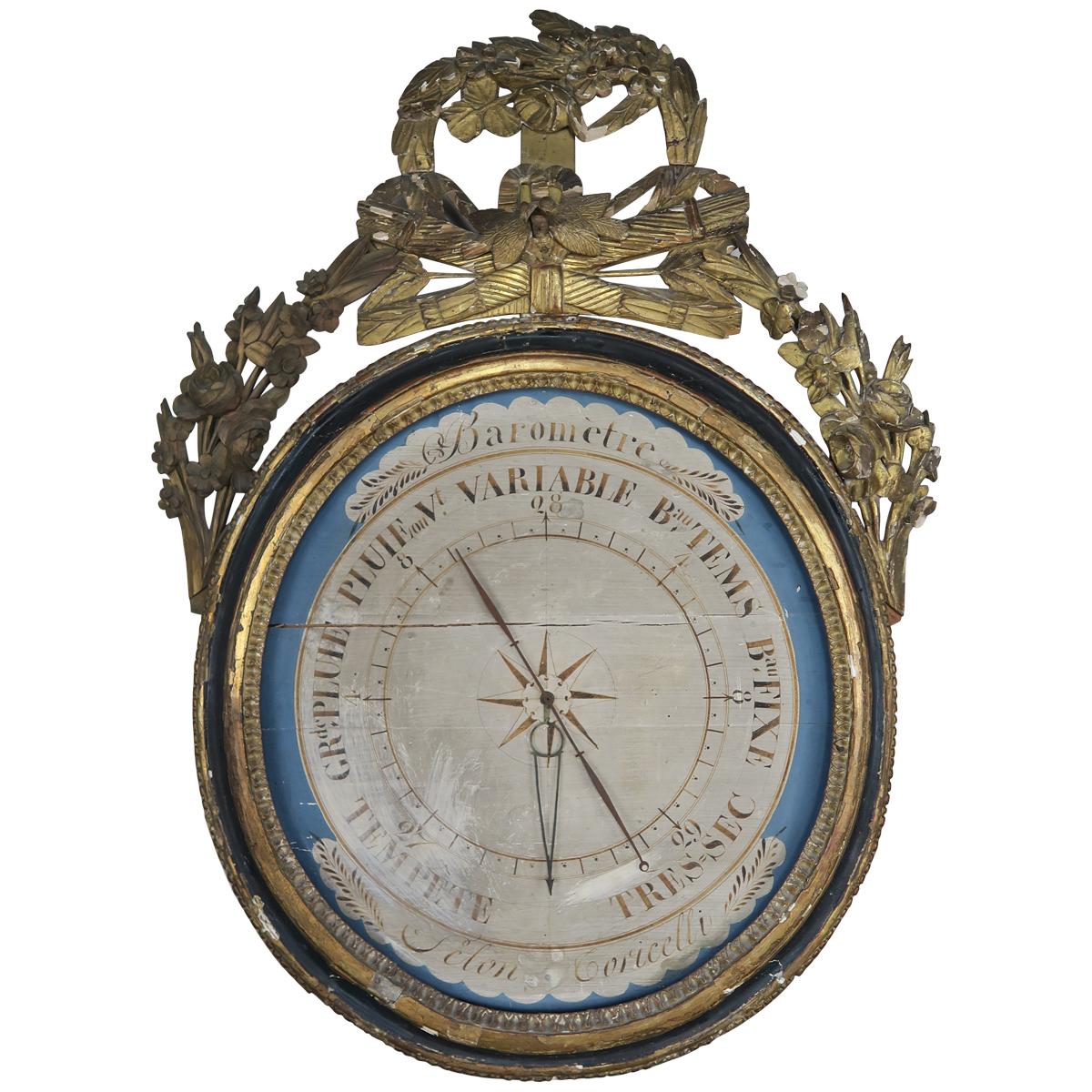 19th Century French Painted and Gilt Wood Barometer 'Barometre'