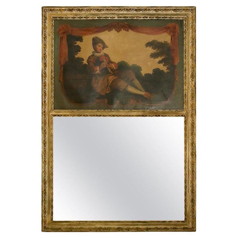 19th century French Painted and Giltwood Trumeau Mirror