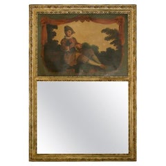 19th century French Painted and Giltwood Trumeau Mirror