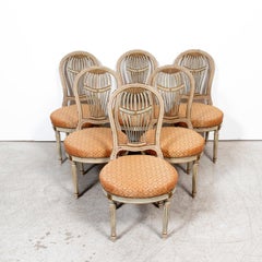 19th Century French Painted and Parcel Gilt Balloon Back Chairs, Set of Six
