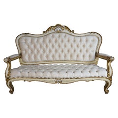 19th Century French Painted and Parcel-Gilt Velvet Settee