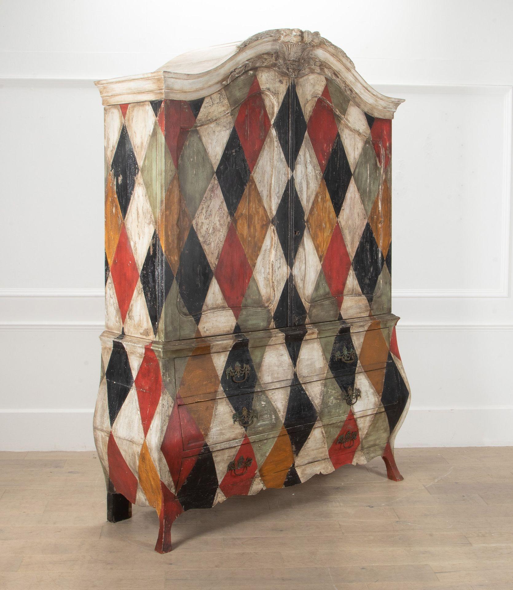 A stunning and very eye catching mid-19th Century French later painted armoire.
This beautiful piece is elegant in its design and eye catching with its colourful painted diamonds on its exterior.
This piece not only looks great but is extremely