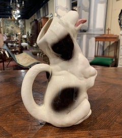 pichet pour chien en céramique peinte à la barbotine:: Sarreguemines:: 19ème siècle