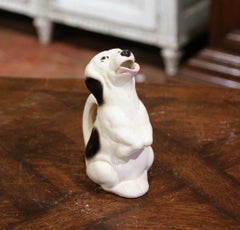 19th Century French Painted Barbotine Ceramic Dog Pitcher from Sarreguemines