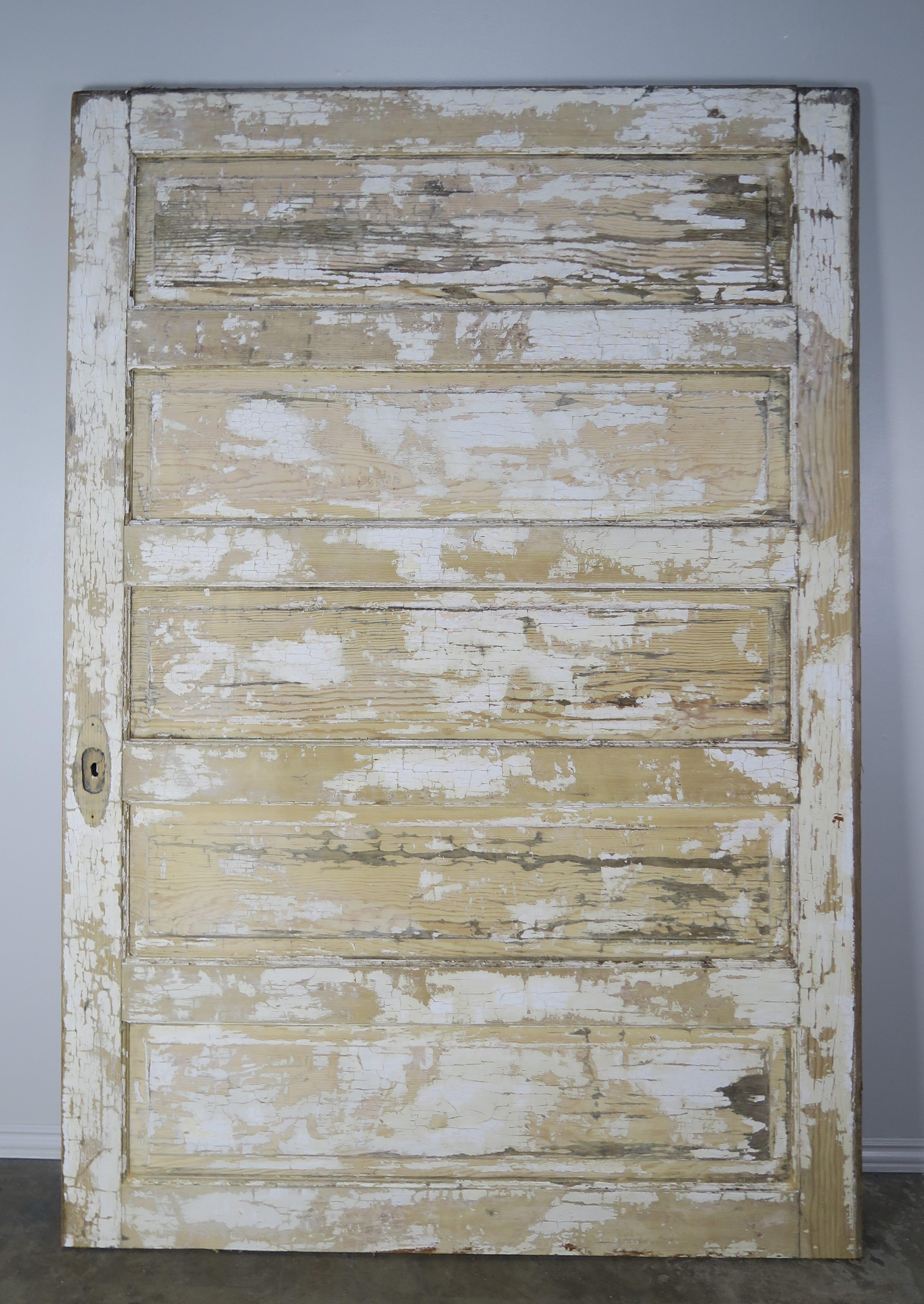 19th Century French Painted Barn Door In Distressed Condition For Sale In Los Angeles, CA