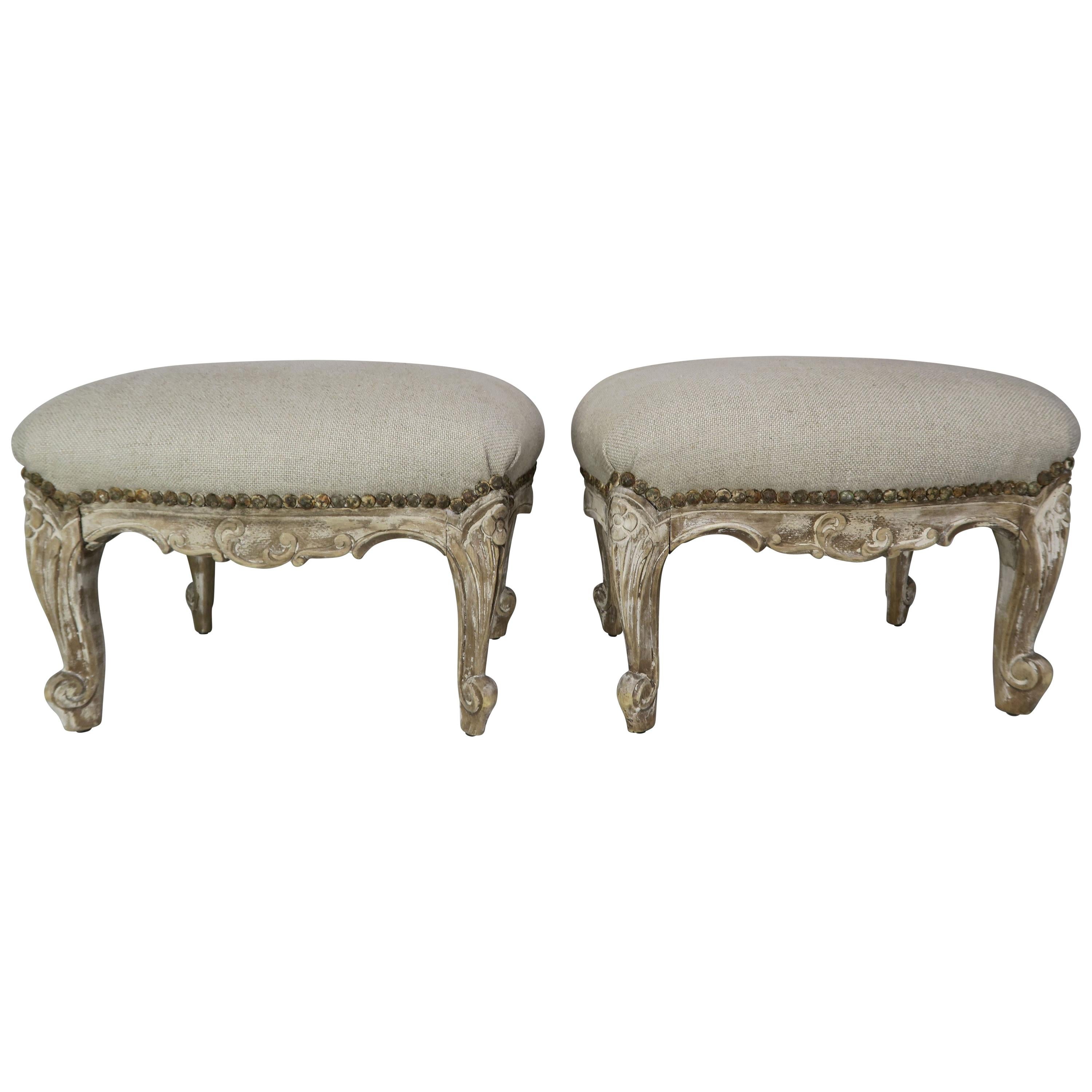 19th Century French Painted Benches/Footstools, Pair
