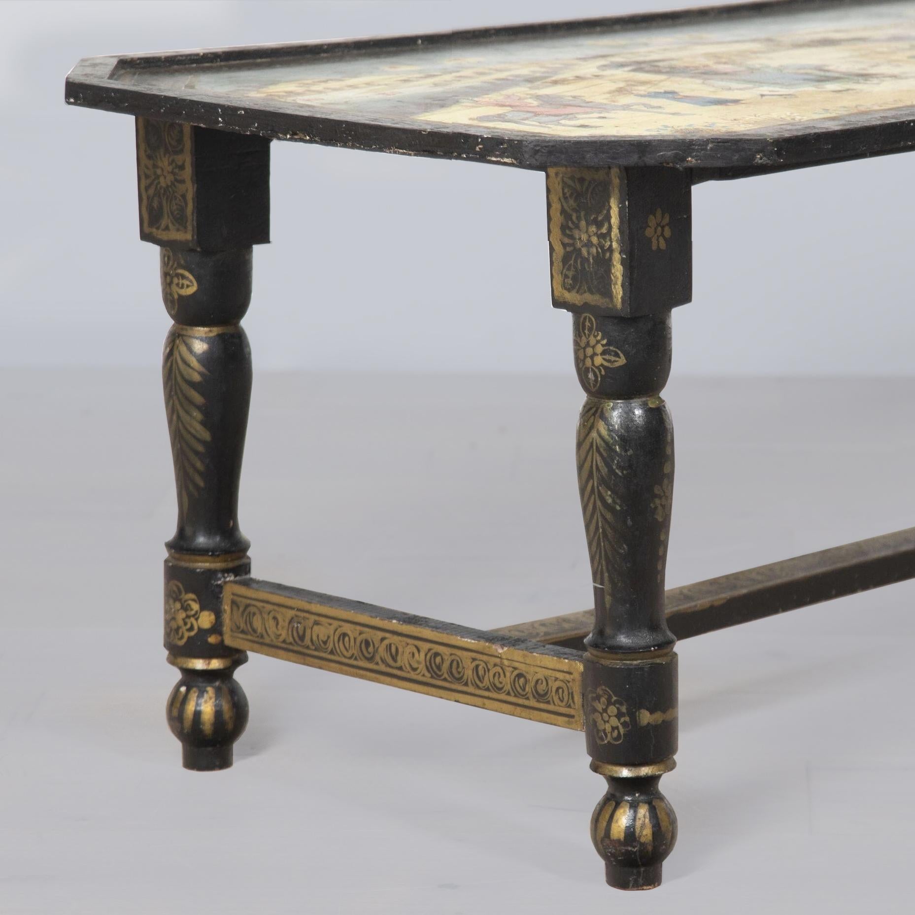 19th Century French Painted Campaign Folding Low Table Mughal Decoration  1
