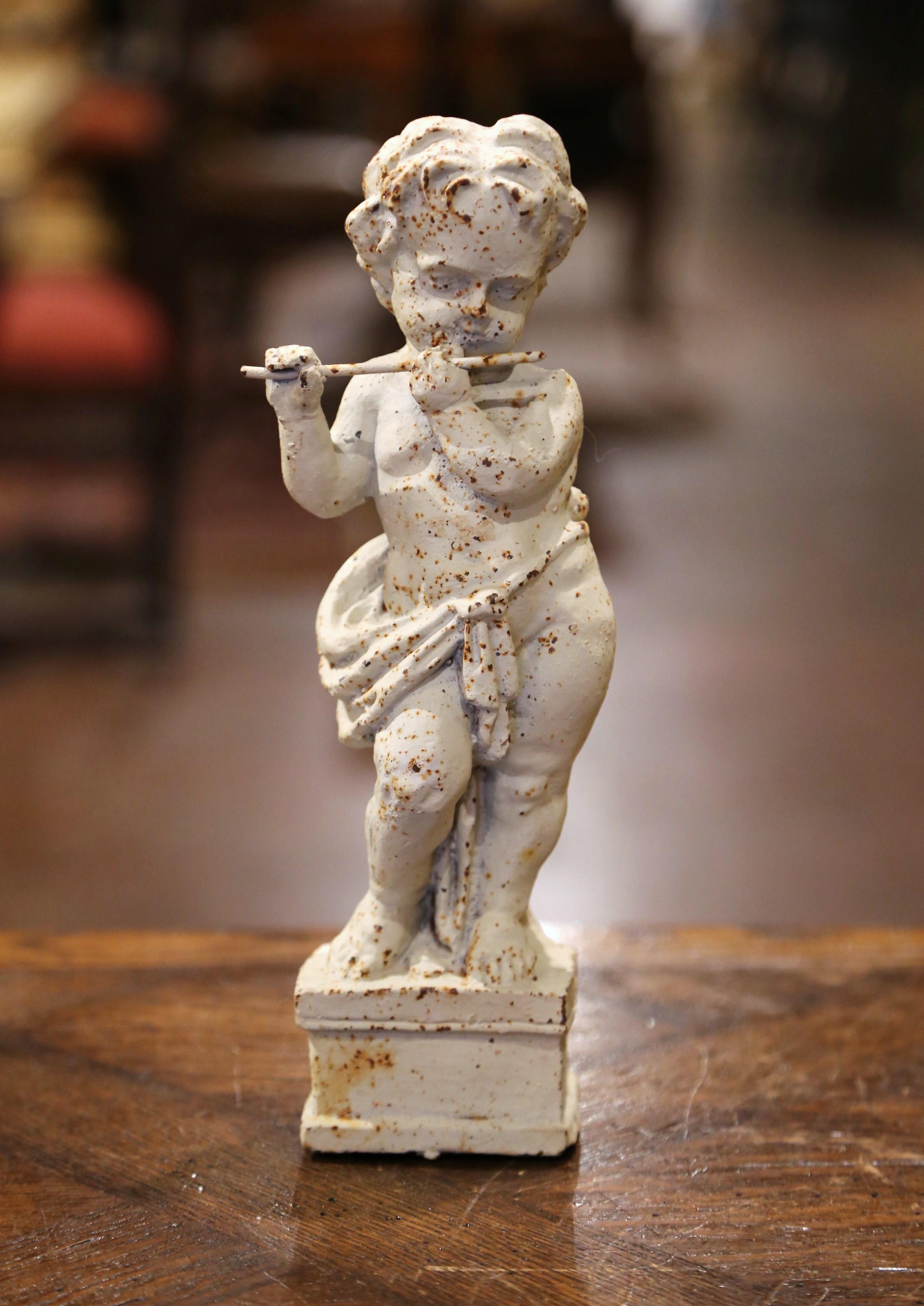 19th Century French Painted Cast Iron Musical Angelic Cherubs, Set of 4 For Sale 7