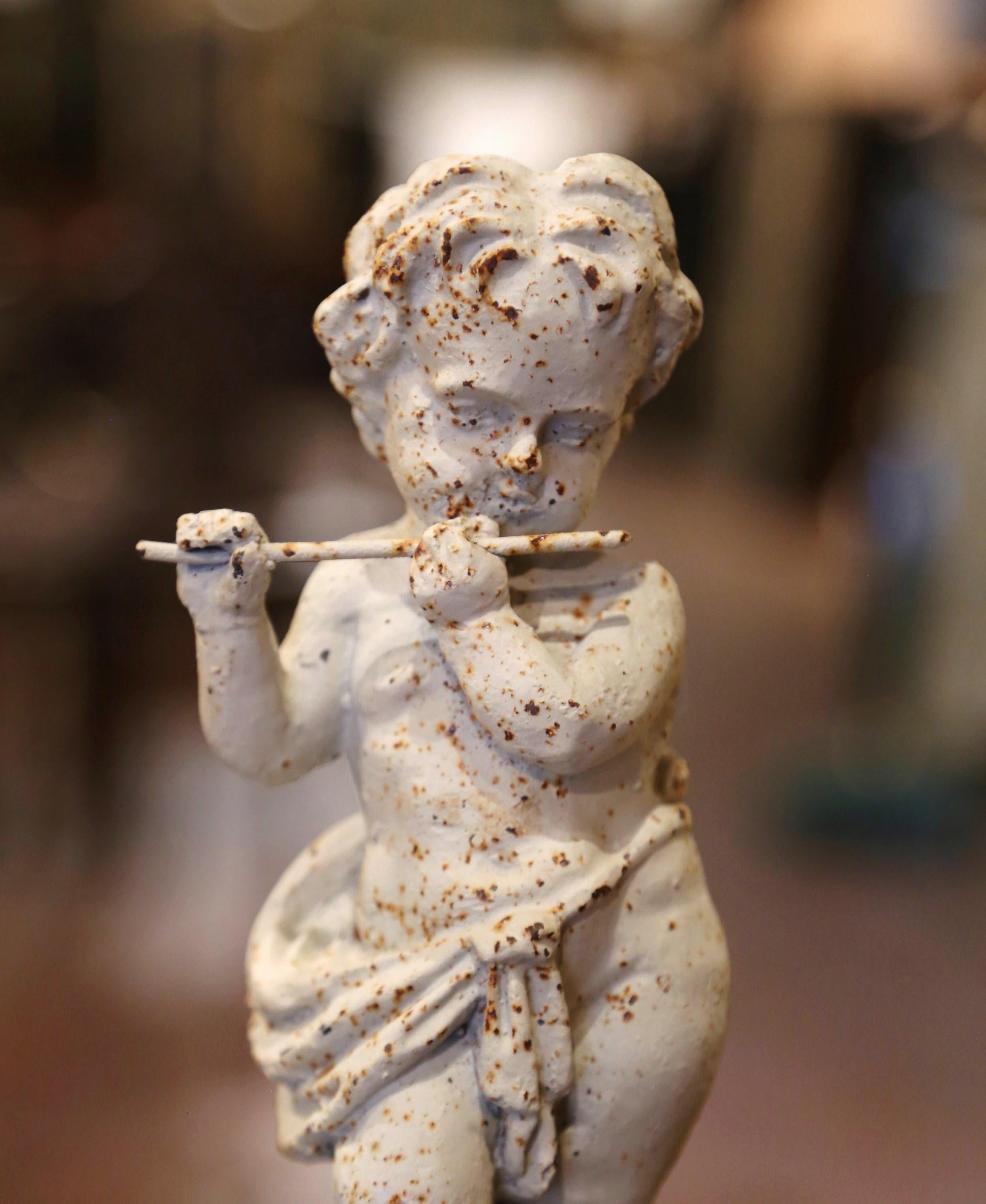19th Century French Painted Cast Iron Musical Angelic Cherubs, Set of 4 7