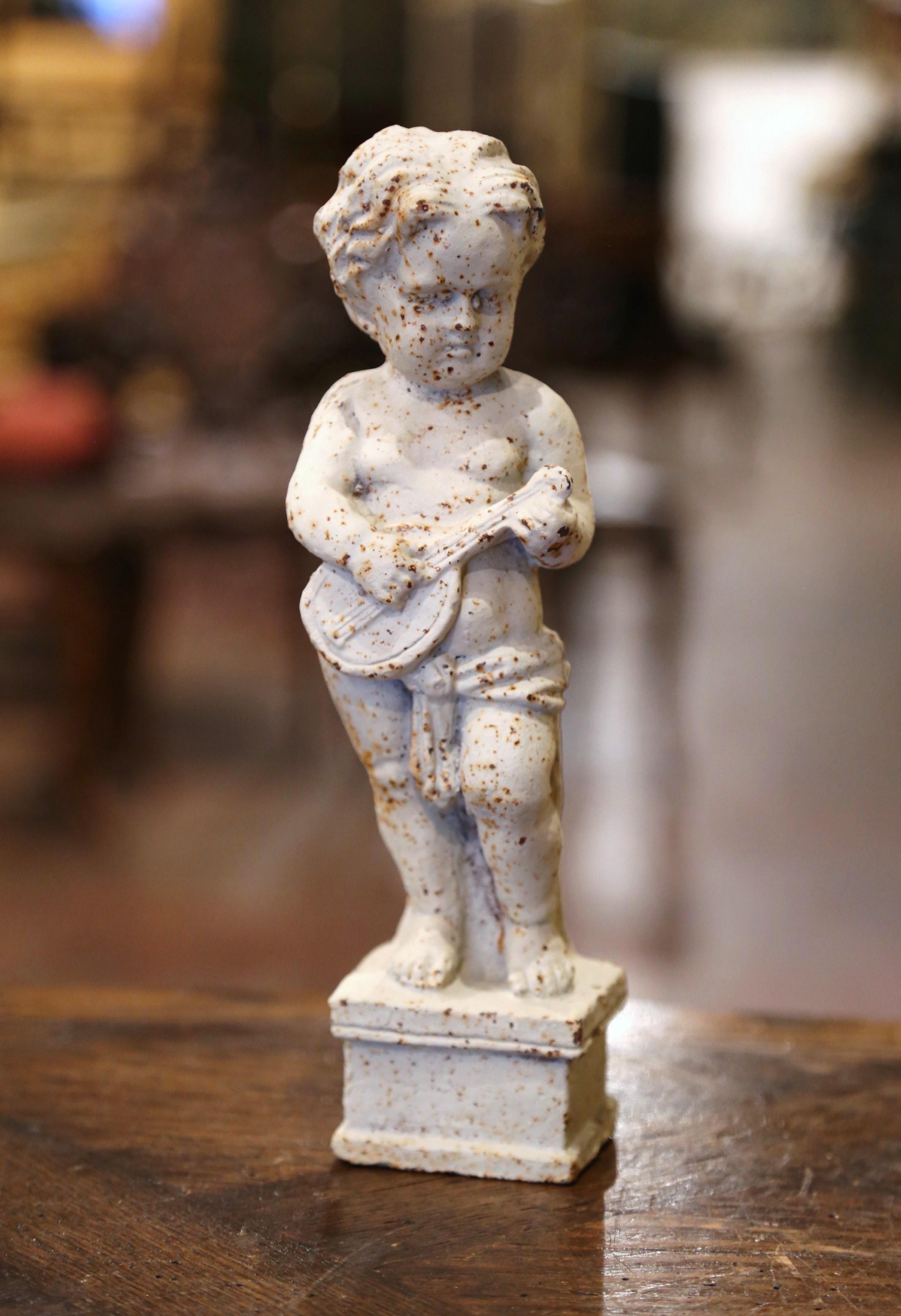19th Century French Painted Cast Iron Musical Angelic Cherubs, Set of 4 In Excellent Condition For Sale In Dallas, TX
