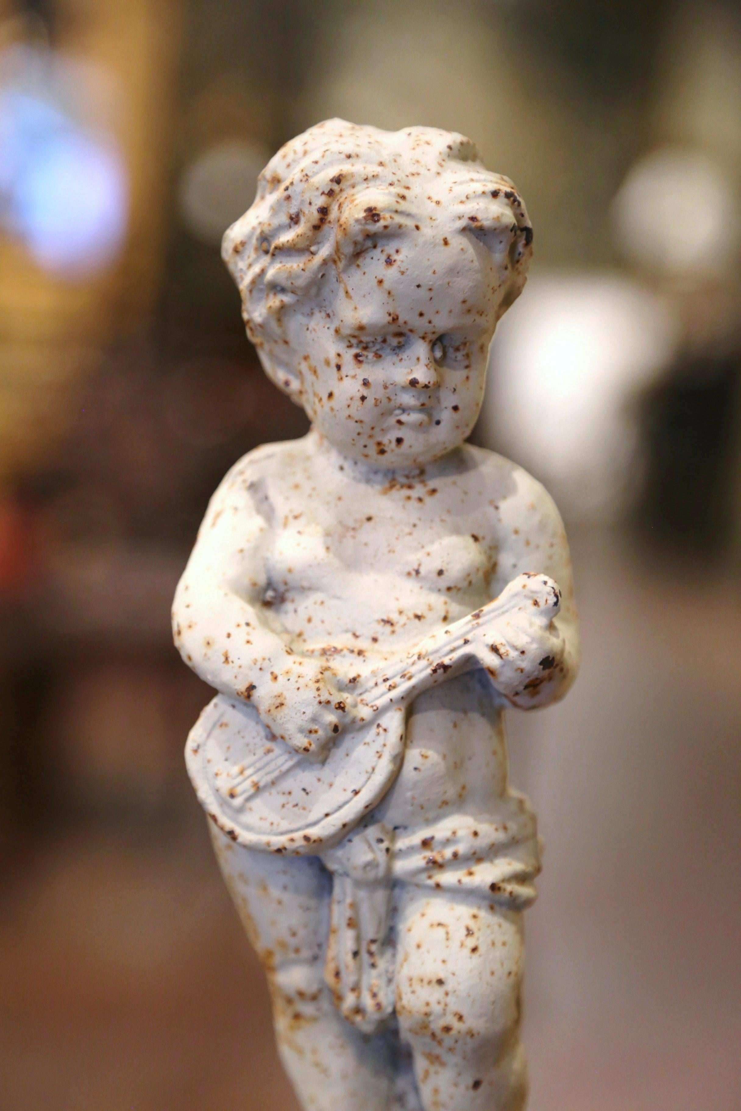 19th Century French Painted Cast Iron Musical Angelic Cherubs, Set of 4 For Sale 2