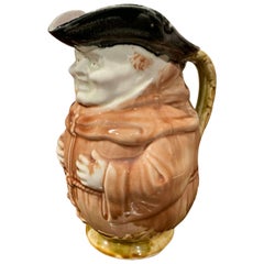 19th Century French Painted Ceramic Barbotine Monk Pitcher from Onnaing