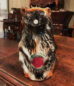 Französischer Barbotine-Bärkrug aus bemalter Keramik des 19. Jahrhunderts, 19. Jahrhundert