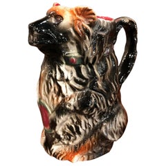 19th Century French Painted Ceramic Barbotine Poet-Laval Bear Pitcher