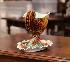 19th Century French Painted Ceramic Barbotine Sea Shell Dish from Choisy-le-Roi