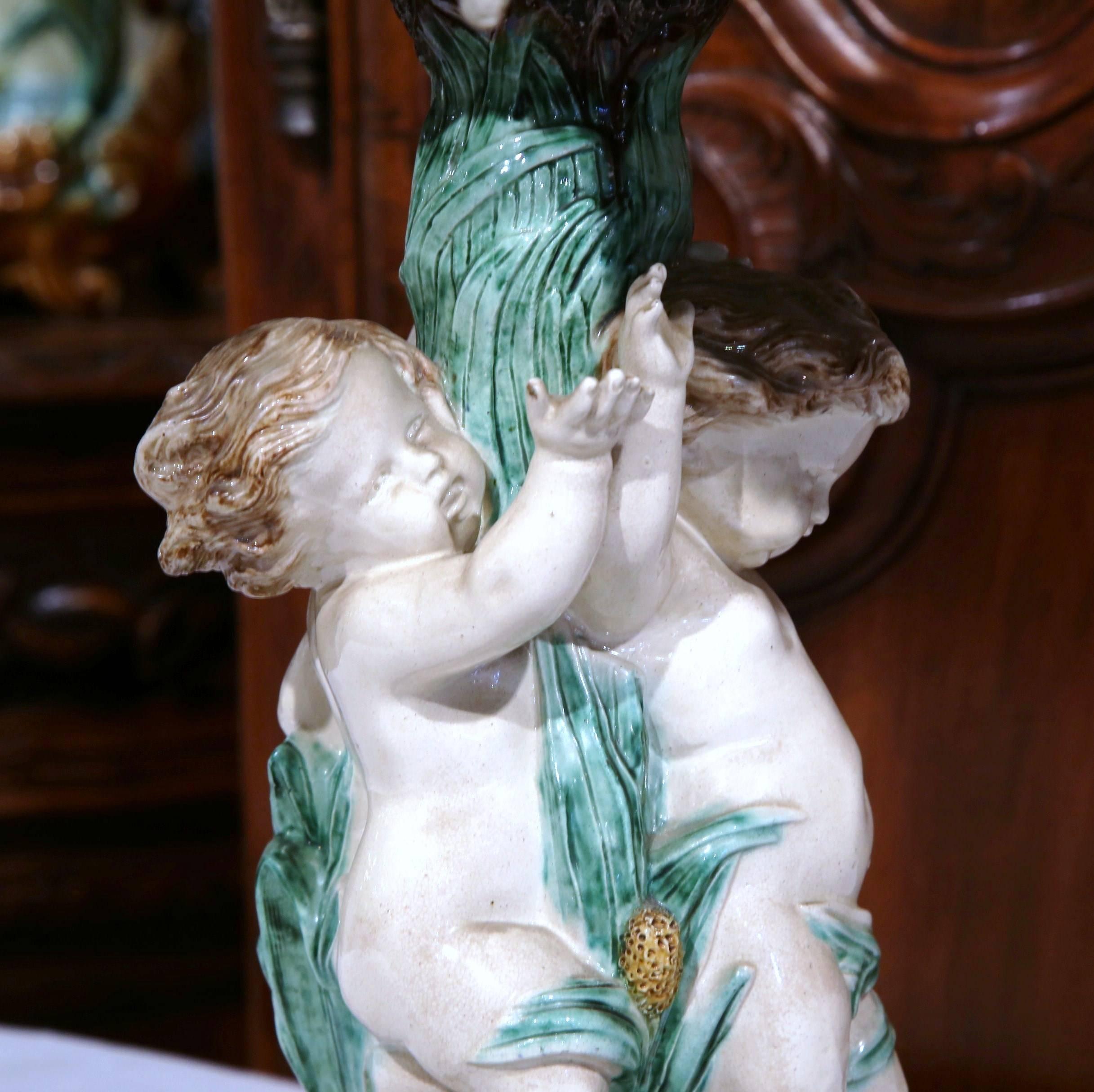 19th Century French Painted Ceramic Barbotine Vase Attributed to T. Sergent 3