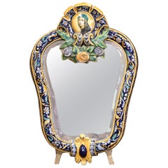 19th Century French Painted Ceramic Vanity Mirror with Joan of Arc Medallion