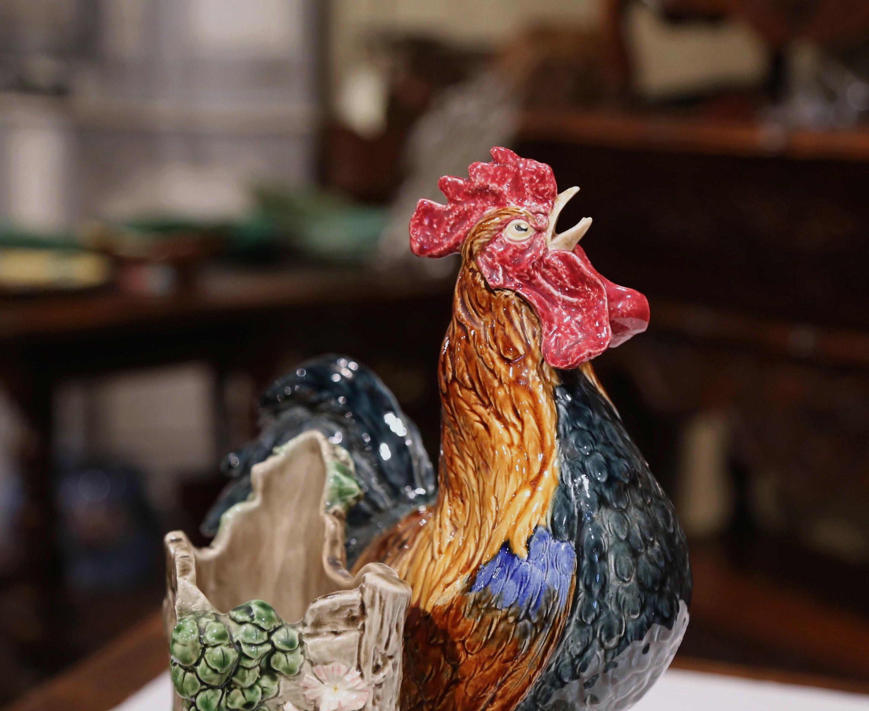 vase en céramique peinte du XIXe siècle:: coq signé Louis Carrier-Belleuse 4