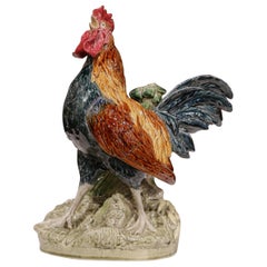 vase en céramique peinte du XIXe siècle:: coq signé Louis Carrier-Belleuse