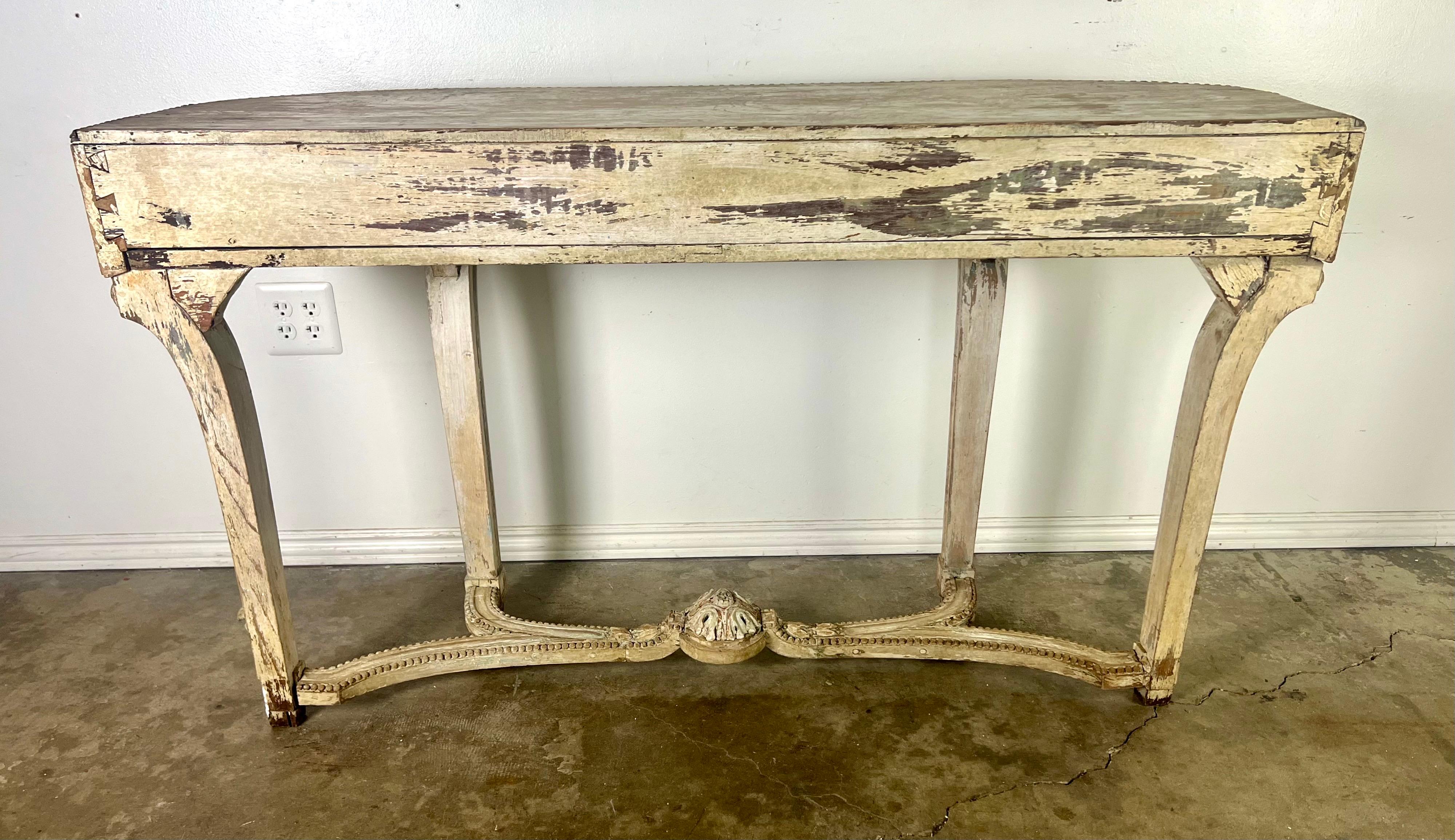 19th Century French Painted Console w/ Carved Swags & Drawers 11