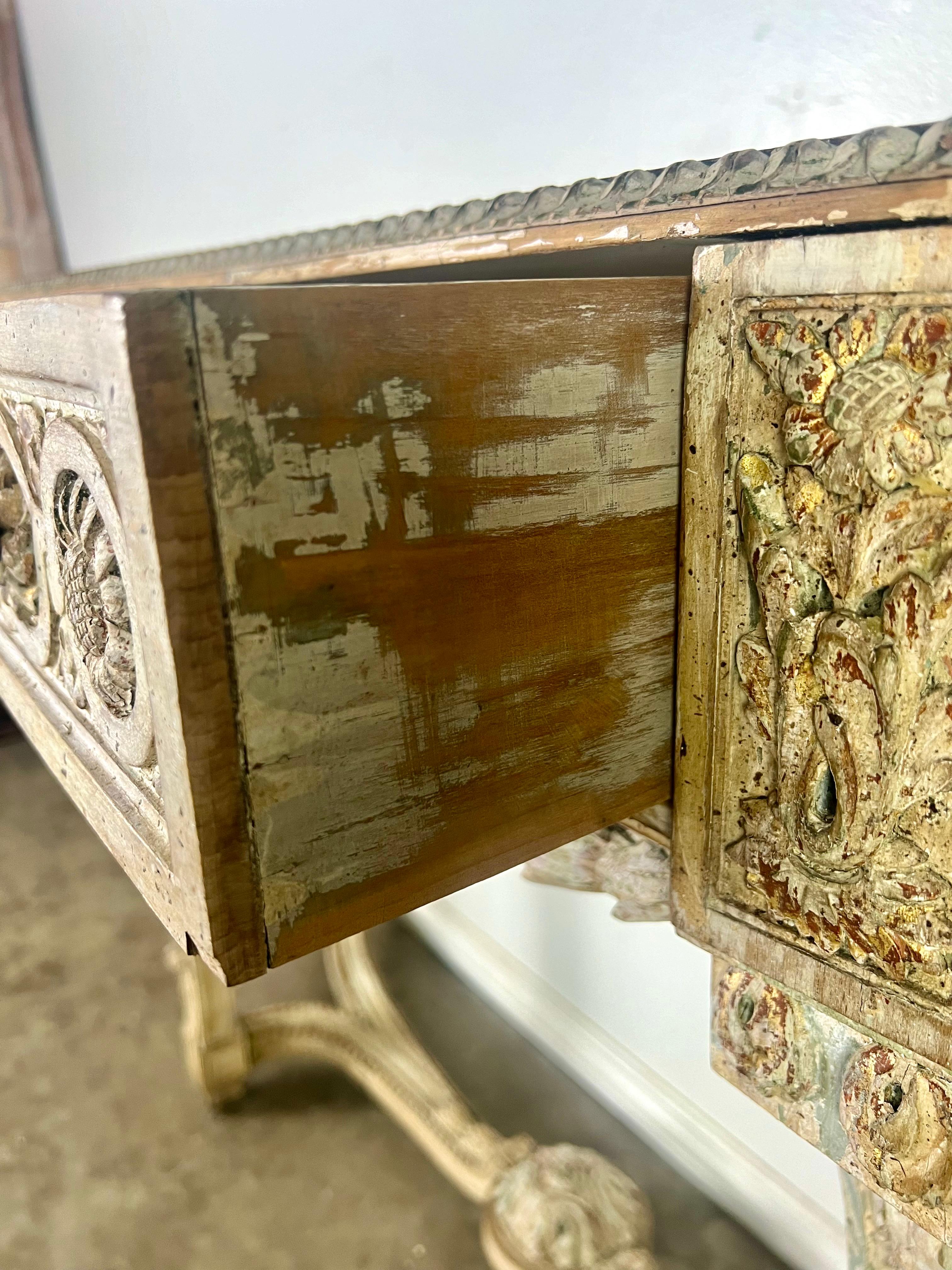 19th Century French Painted Console w/ Carved Swags & Drawers For Sale 3