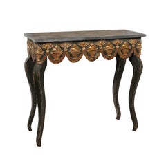 19th Century French Painted Console with Gilt Fruit Basket, Later Slate Top