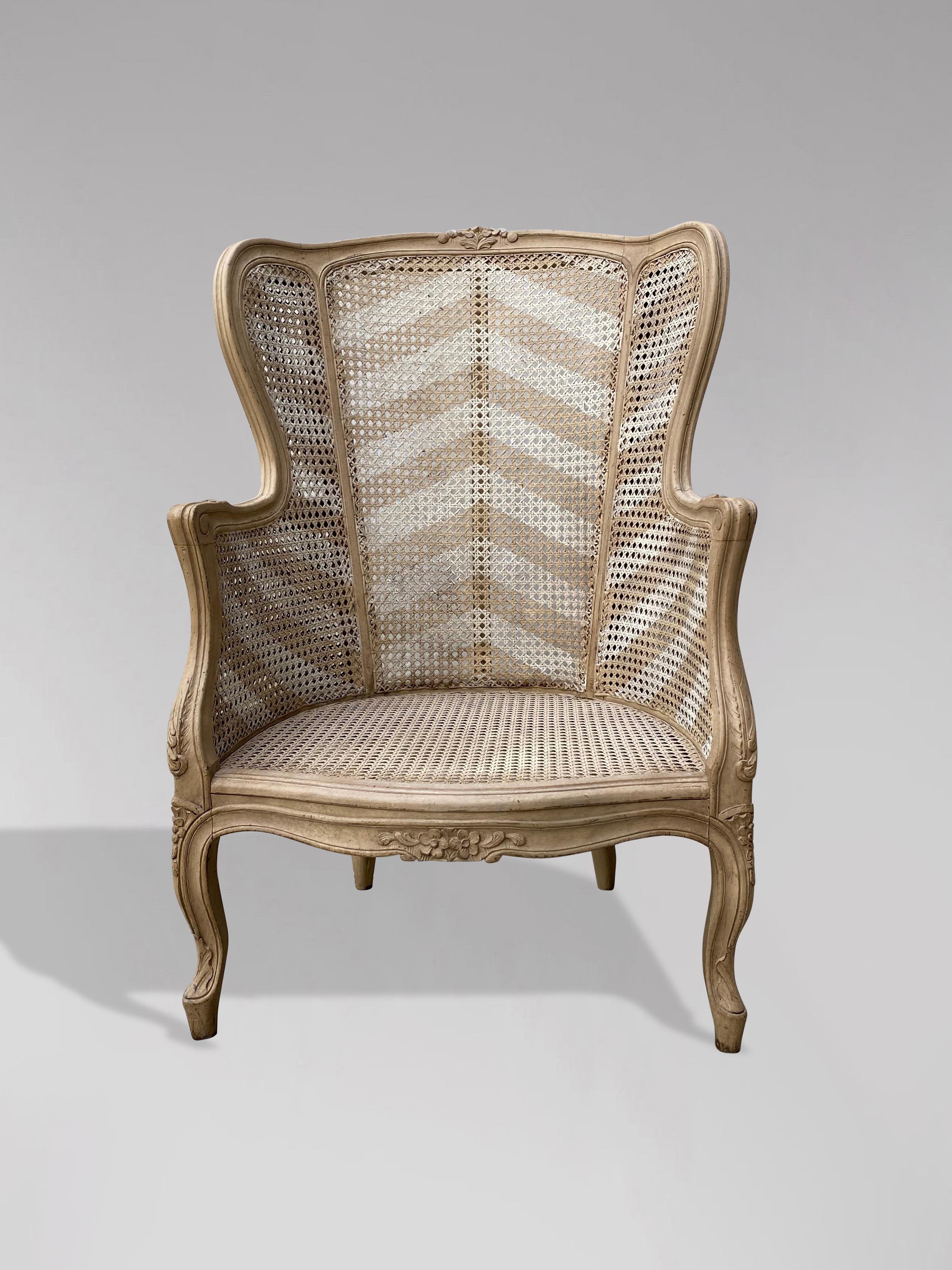 Louis XV 19th Century French Painted Double Caning Bergère Armchair For Sale