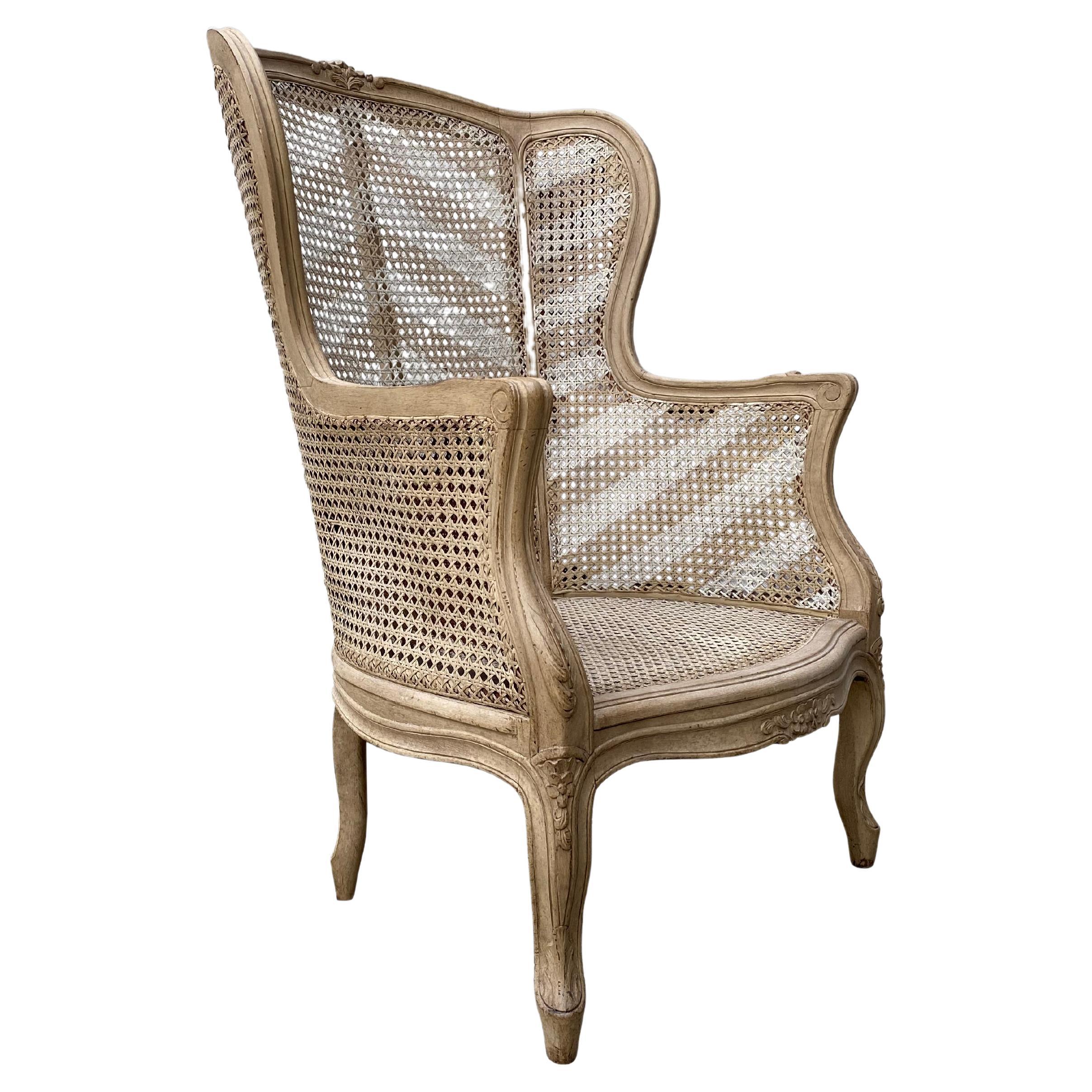 19th Century French Painted Double Caning Bergère Armchair For Sale
