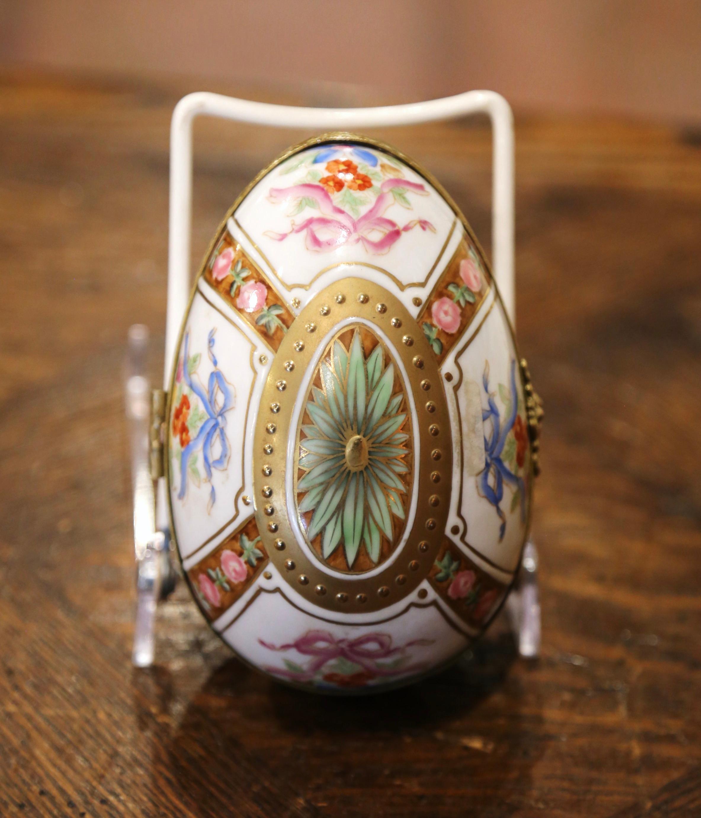 19th Century French Painted Faberge Porcelain Egg Trinket Boxes, Set of 5 8