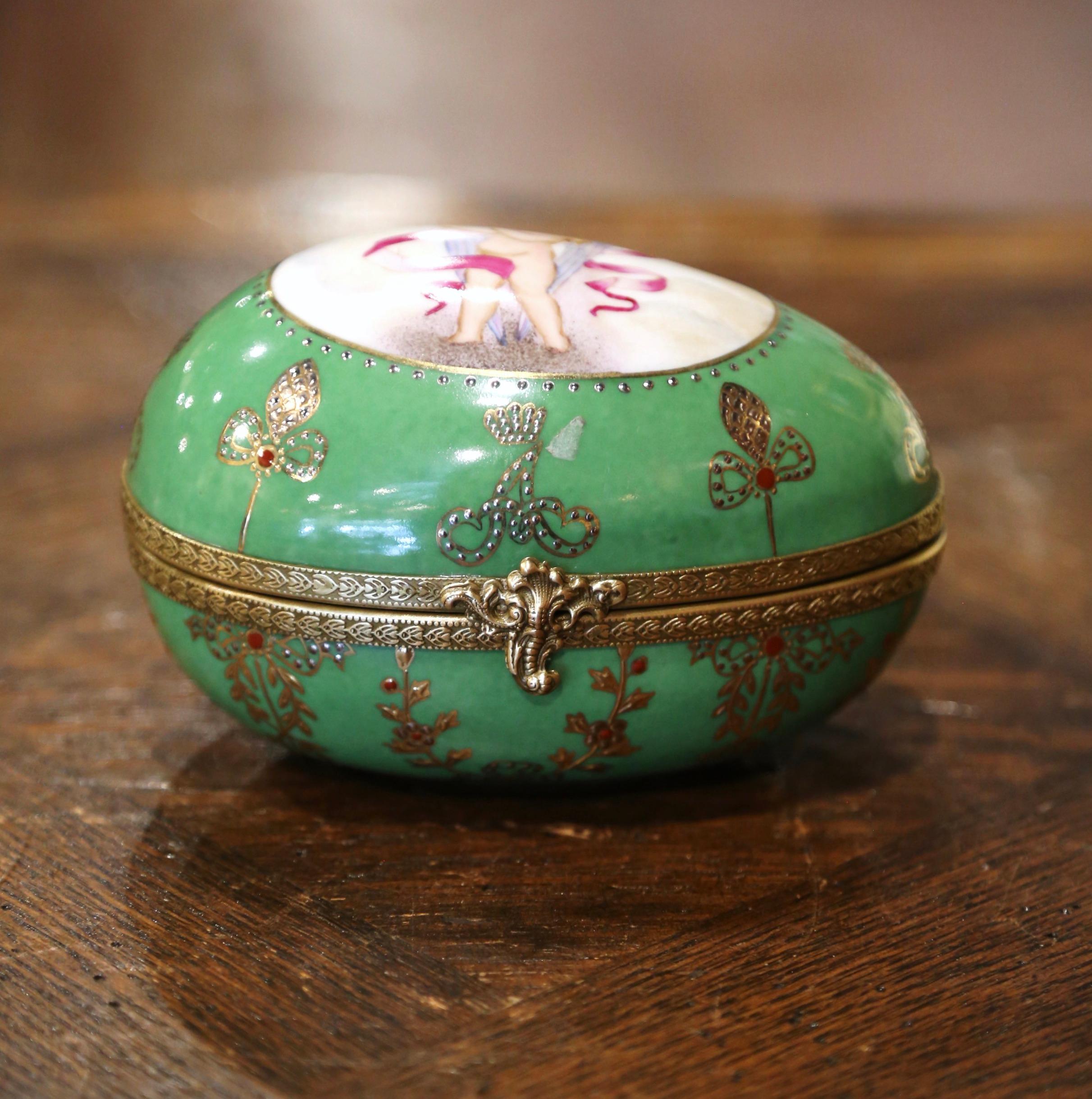 19th Century French Painted Faberge Porcelain Egg Trinket Boxes, Set of 5 10