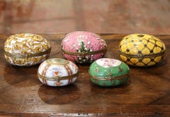19th Century French Painted Faberge Porcelain Egg Trinket Boxes, Set of 5