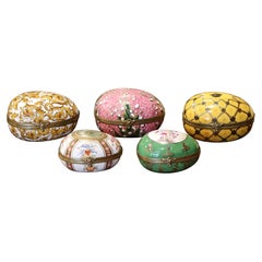 Antique 19th Century French Painted Faberge Porcelain Egg Trinket Boxes, Set of 5