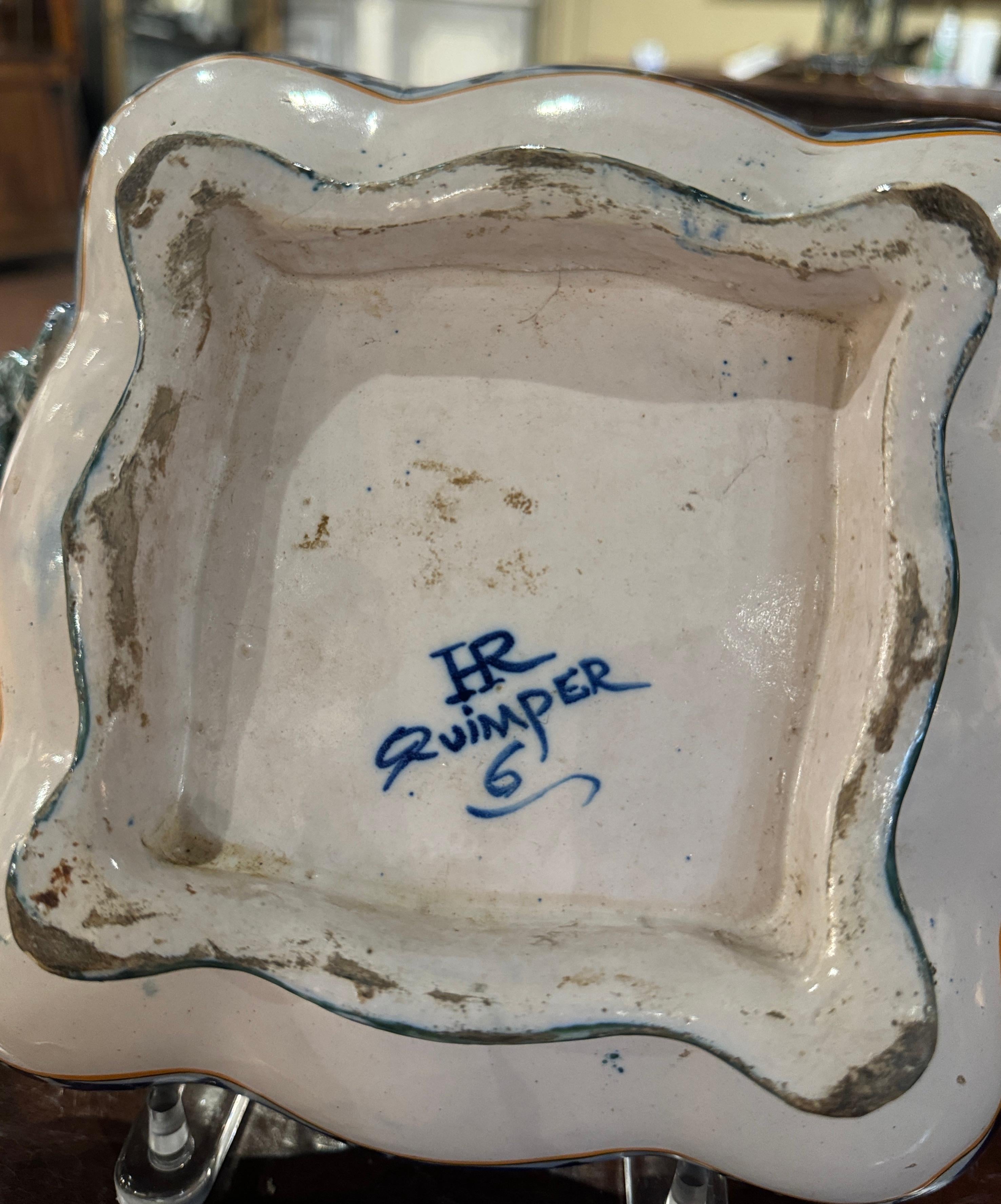 19th Century French Painted Faience Porquier Beau Dish Signed HR Quimper 5