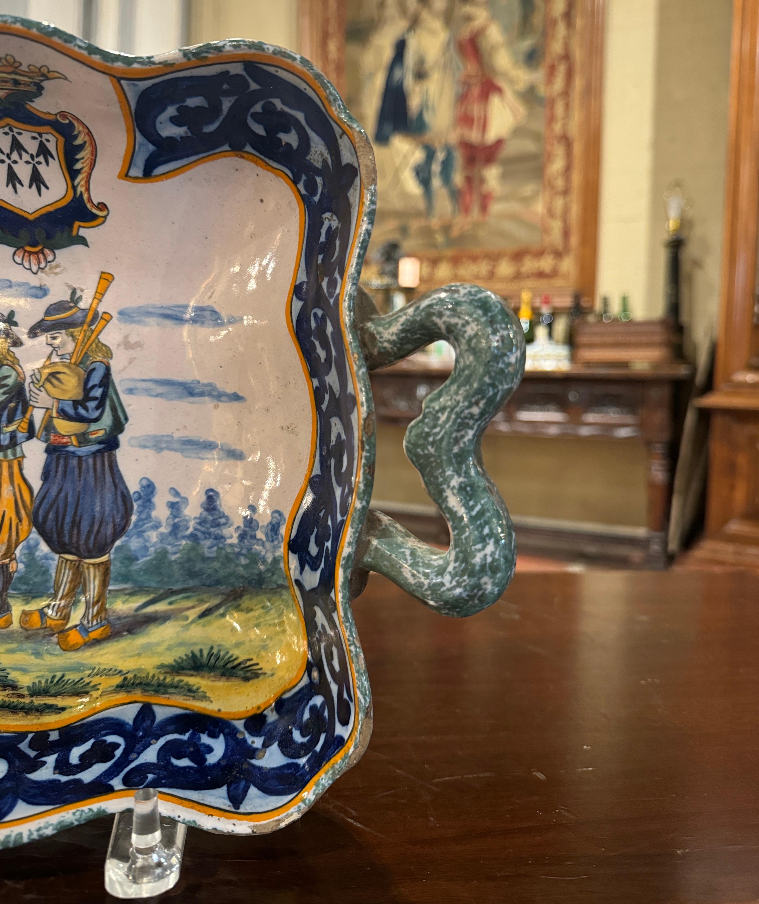 19th Century French Painted Faience Porquier Beau Dish Signed HR Quimper 2