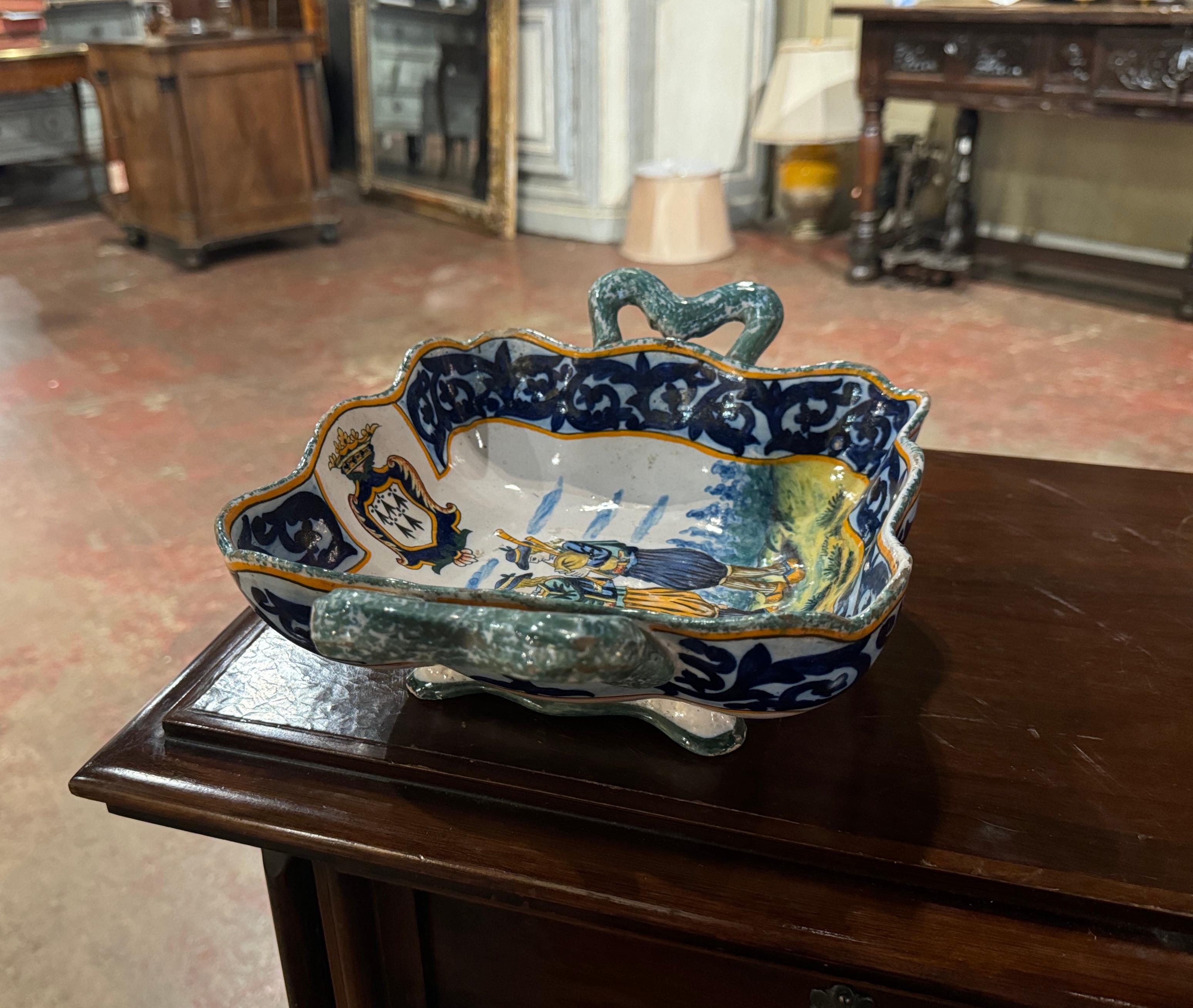 19th Century French Painted Faience Porquier Beau Dish Signed HR Quimper 3