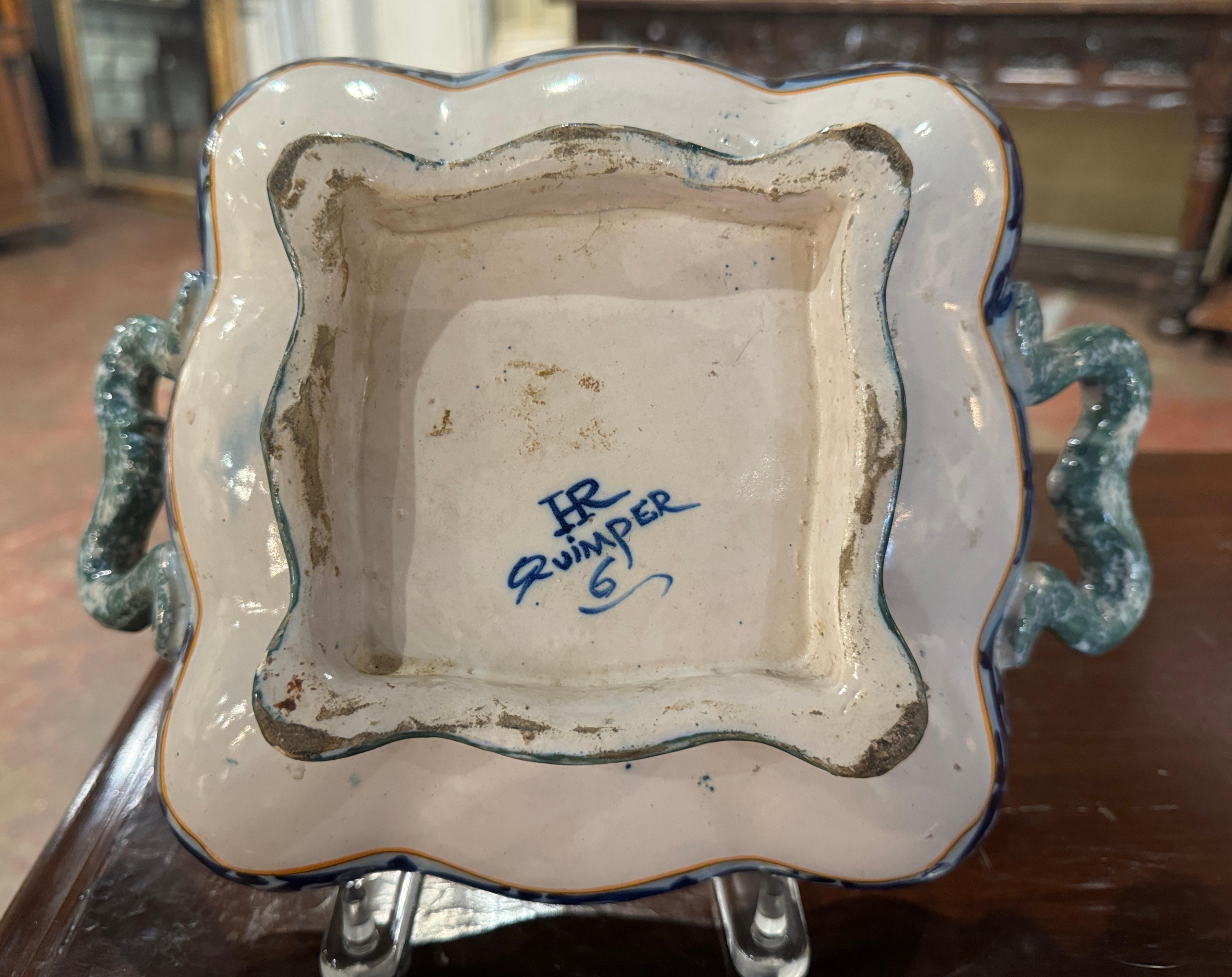 19th Century French Painted Faience Porquier Beau Dish Signed HR Quimper 4