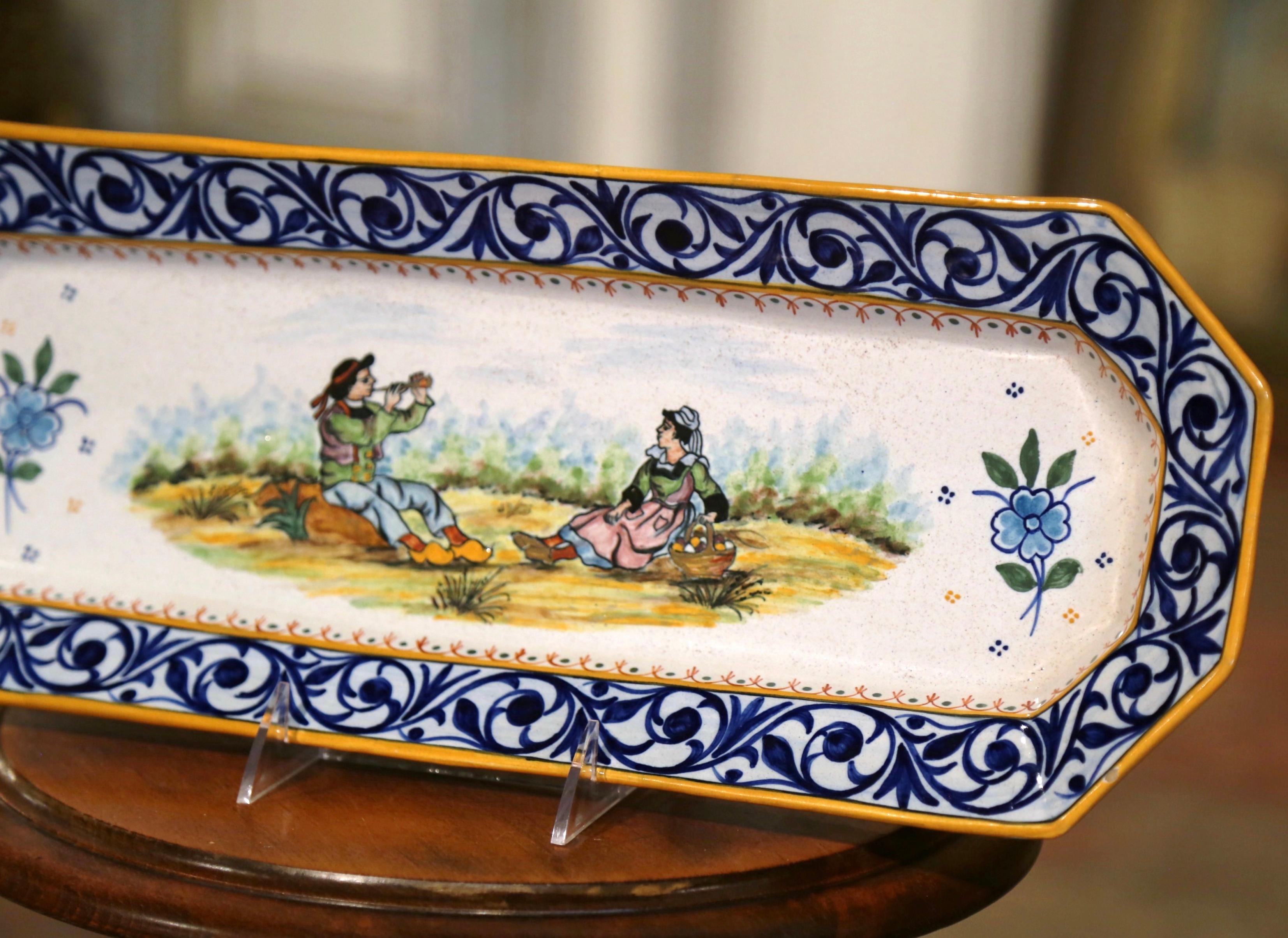 19th Century French Painted Faience Porquier Beau Dish Signed IB Quimper 1