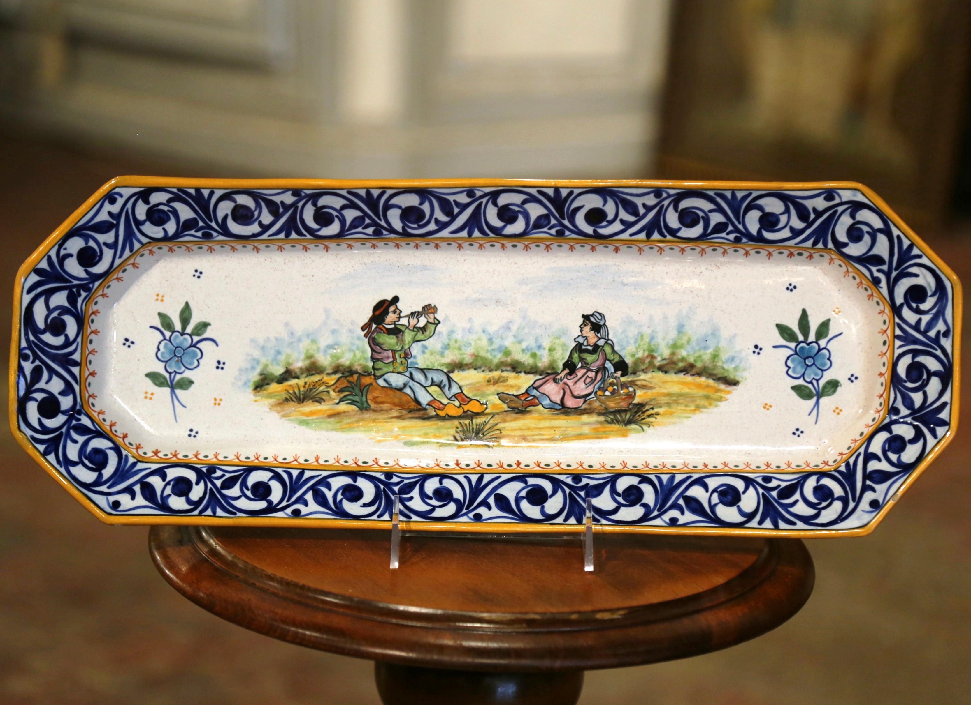 19th Century French Painted Faience Porquier Beau Dish Signed IB Quimper 2