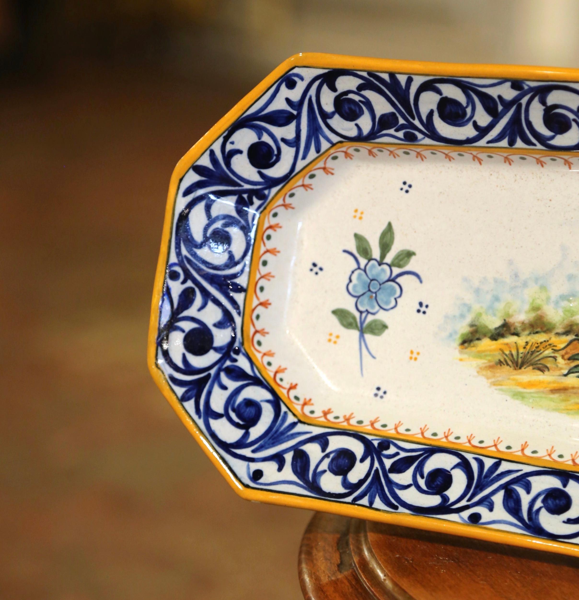 19th Century French Painted Faience Porquier Beau Dish Signed IB Quimper 3