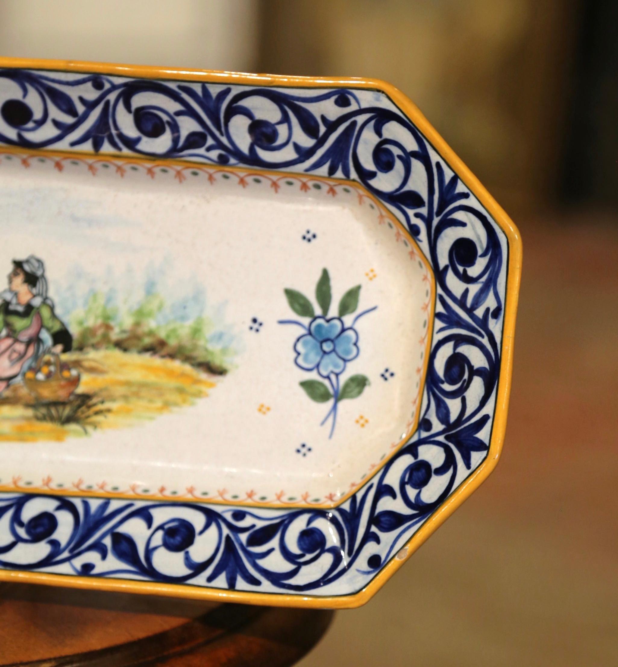 19th Century French Painted Faience Porquier Beau Dish Signed IB Quimper 5