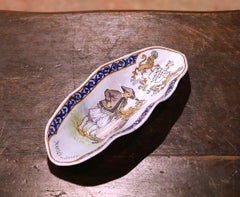 19th Century French Painted Faience Porquier Beau Quimper Crepe Dish Signed PP