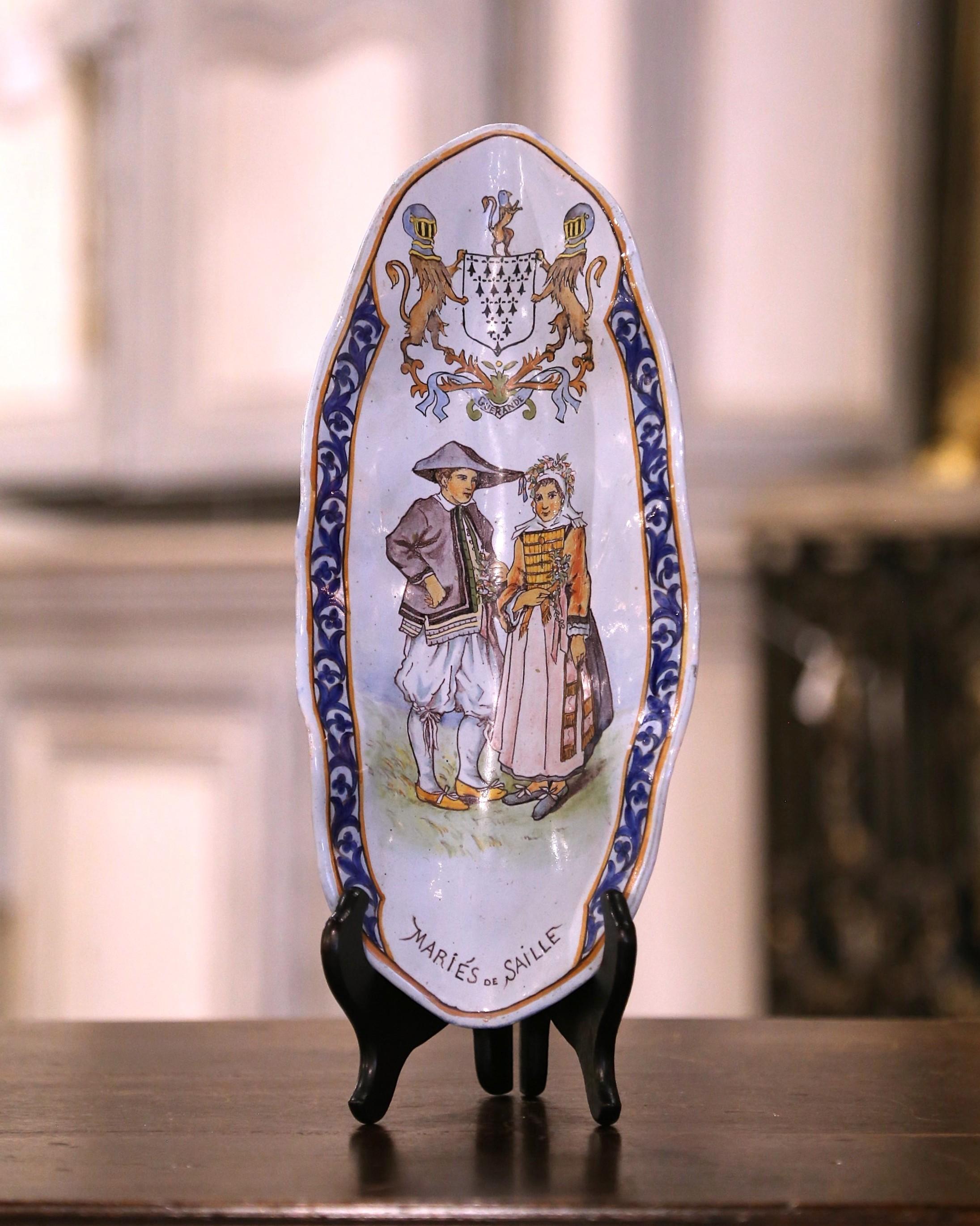 Französische bemalte Fayence-Porquier Beau Quimper-Schale aus Krepp, signiert PP, 19. Jahrhundert im Angebot 1
