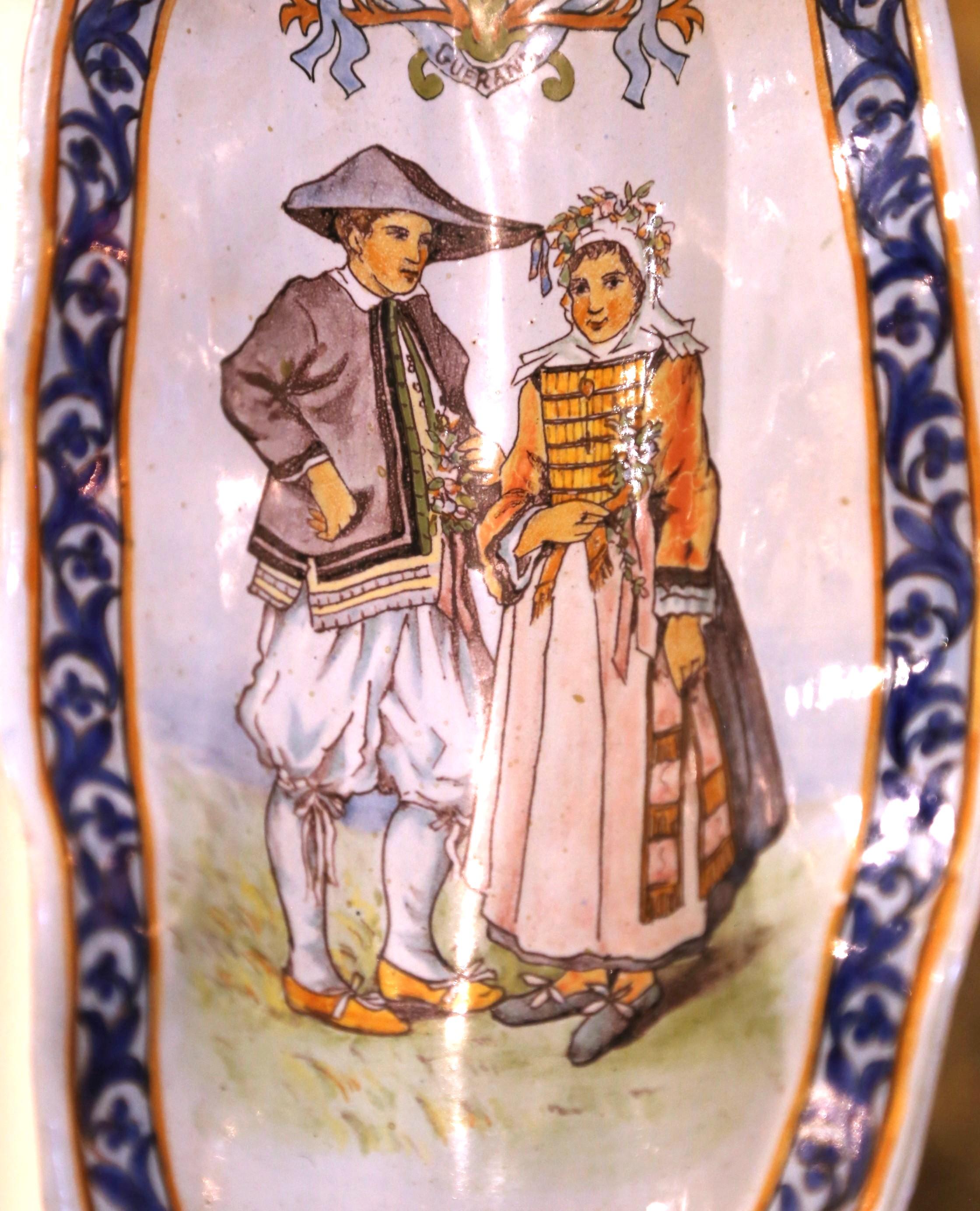 Französische bemalte Fayence-Porquier Beau Quimper-Schale aus Krepp, signiert PP, 19. Jahrhundert im Angebot 2