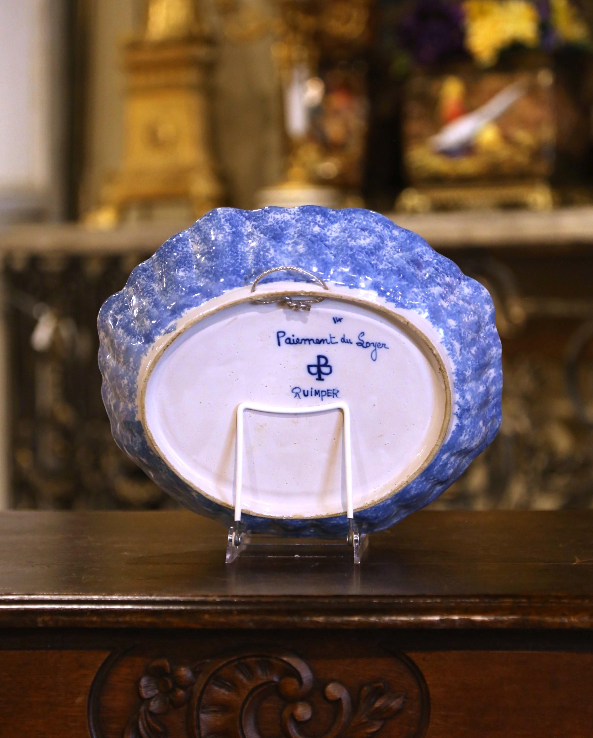 Cuenco de pared / Vide-Poche francés del siglo XIX de loza pintada Porquier Beau Quimper en venta 1